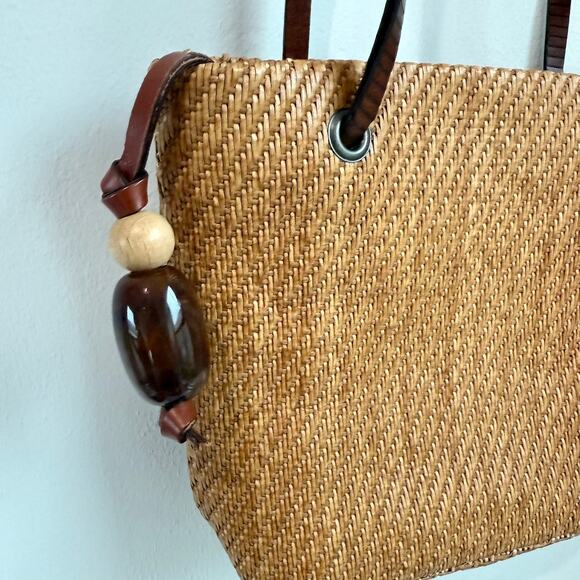 Talbots Italian Woven Straw Tote Bag w/ Leather Trim Made in Italy - Picture 2 of 10